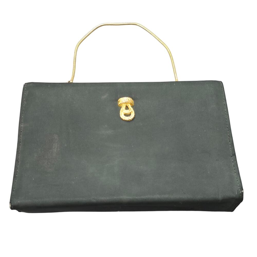 Vintage Gold Tone Ornate Black Clutch Gold Tone Chain Evening Purse Bag